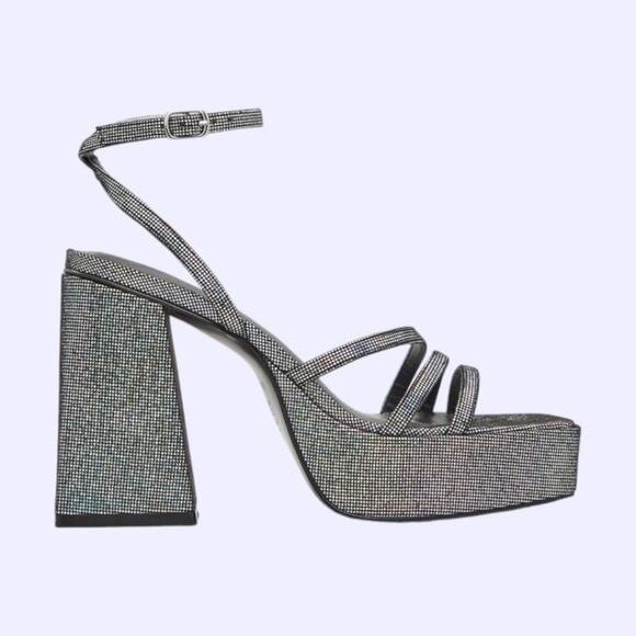 Aldo Landabriver Strappy Heeled Platform Sandal Black Metallic Size 8.5 NWT $110 - Picture 1 of 7